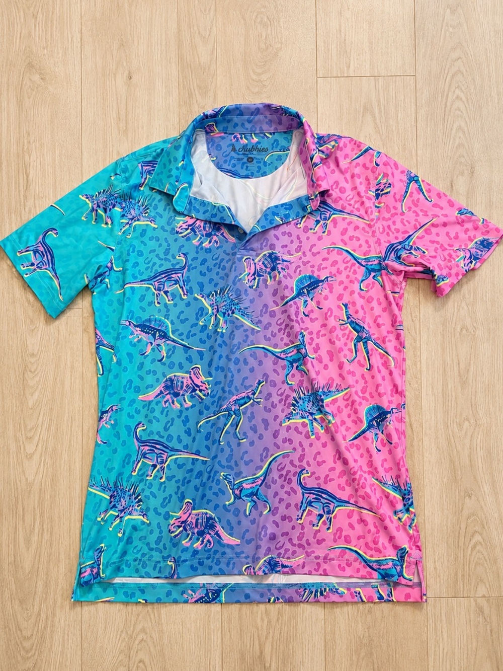 Chubbies Men’s M Dinosaur Polo Shirt Performance Stretch Leopard Print Golf